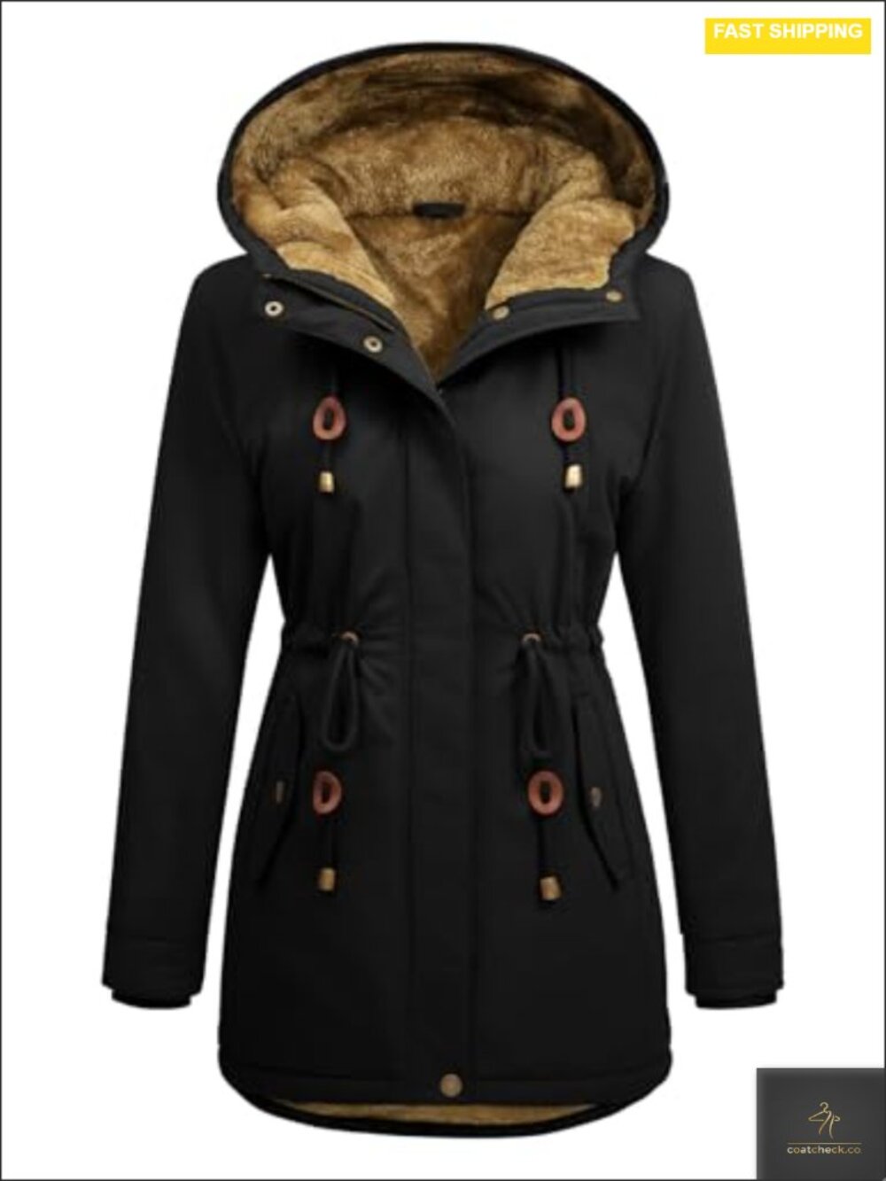 Women Winter Parka Jacket Fleece Lined Waterproof Drawstring Coat